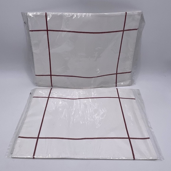Pampered Chef Set of 4 Windowpane Placemats White Maroon Red Stripes Cotton NWT - Picture 1 of 6
